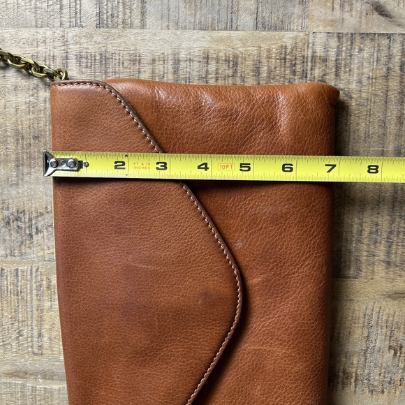 J CREW Cognac Leather Clutch Bag with Chain Strap Leather Convertible Chic - Picture 16 of 16